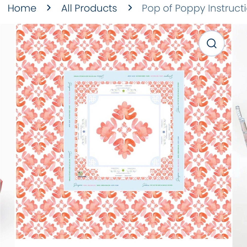 Oh My Mahjong “Pop of Poppy” Tablecloth – $95
(for card games too)